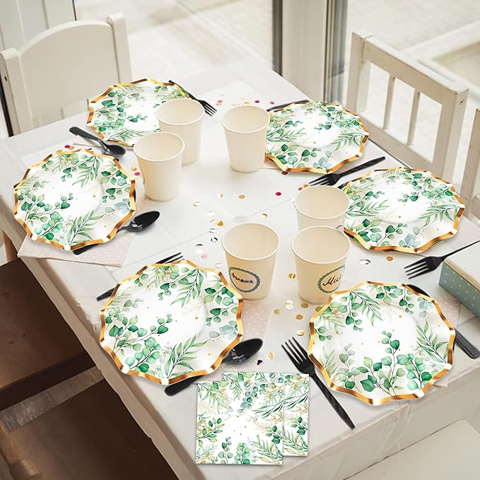 Eucalyptus Leaf 10 Inch Paper Plates Set