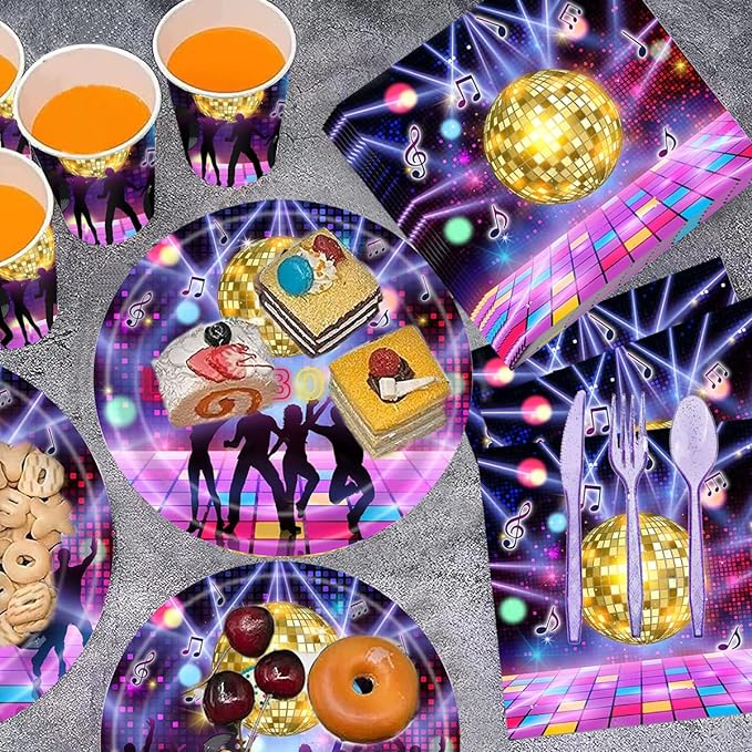 Neon Disco Party Theme Tableware Set
