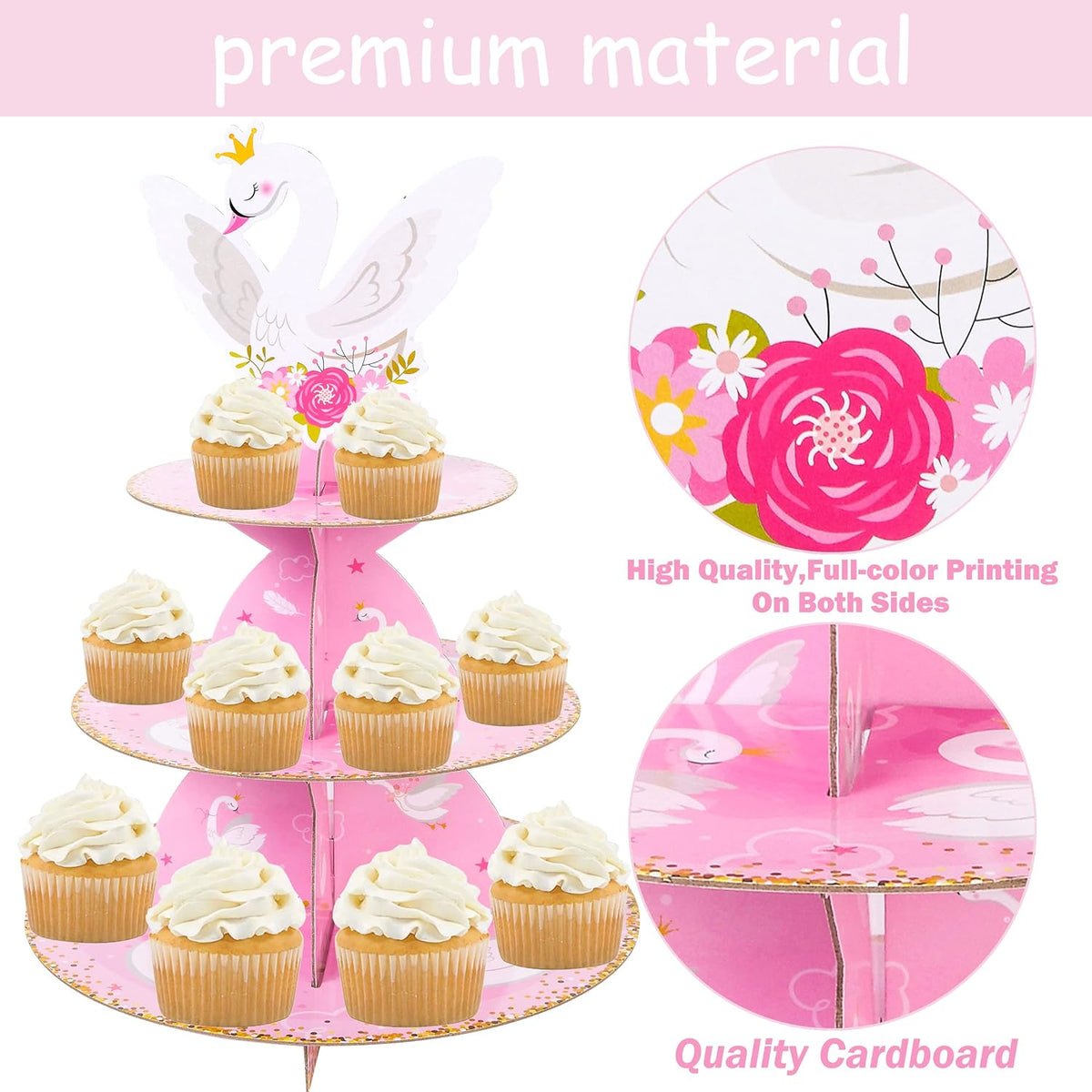 3-Tier White Swan Cupcake Stand