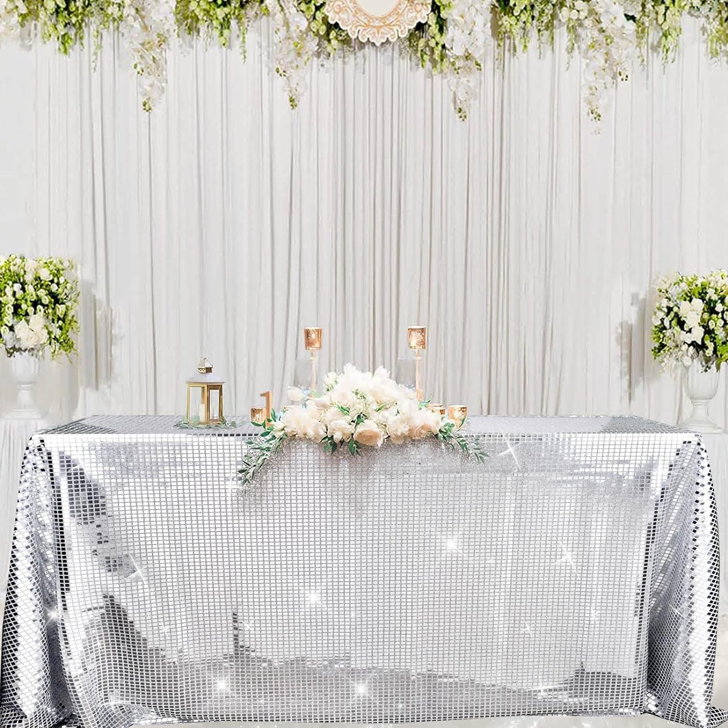 Disco Silver Glittering Tablecloth