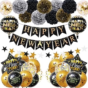 Happy New Year Decoration Set with Pum Pums