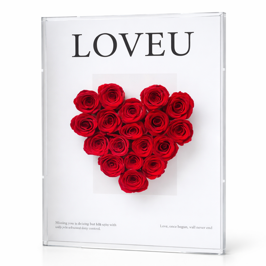 Love U Preserved Rose Heart in Acrylic Box 12.5 inch