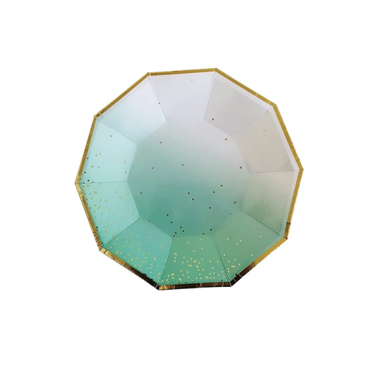 Green Ombre with Gold Foil Dots 7 Inch Paper Plates Set