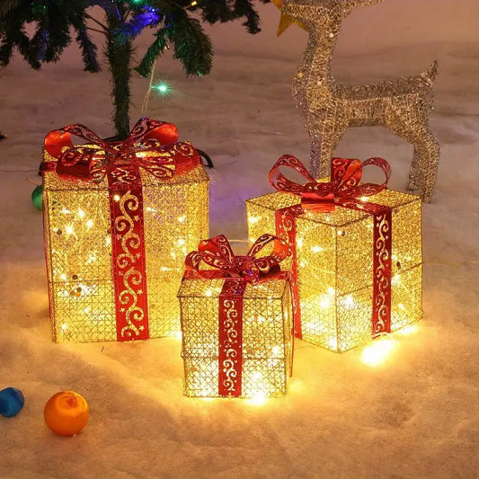 Christmas set of 3 Lighted Gift Boxes