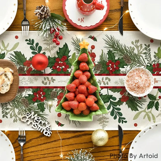 Christmas Green & White Table Runner