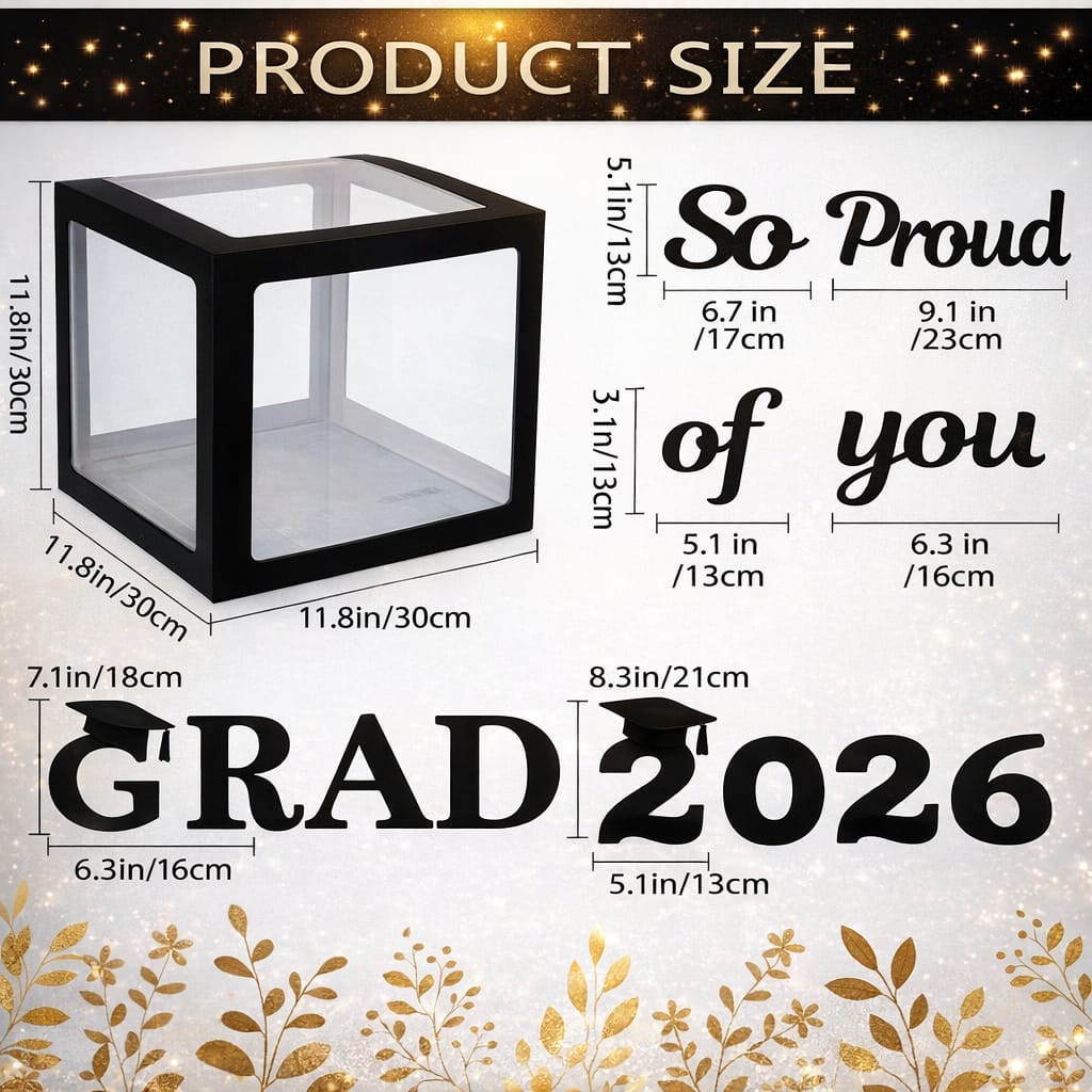 Black Clear GRAD Balloon Boxes with Letters - 4 Boxes