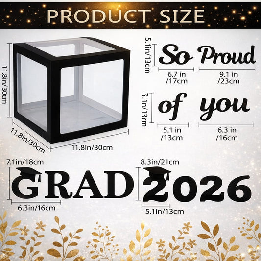 Black Clear GRAD Balloon Boxes with Letters - 4 Boxes