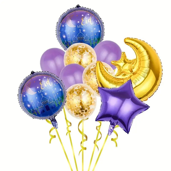 EID Moon and Star Helium Balloon Set - Gold Navy