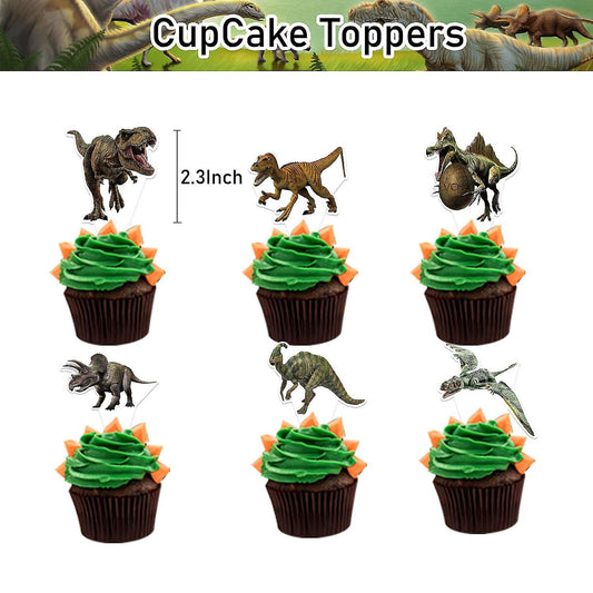 Dinosaur Theme Party Cup Cake Toppers Set