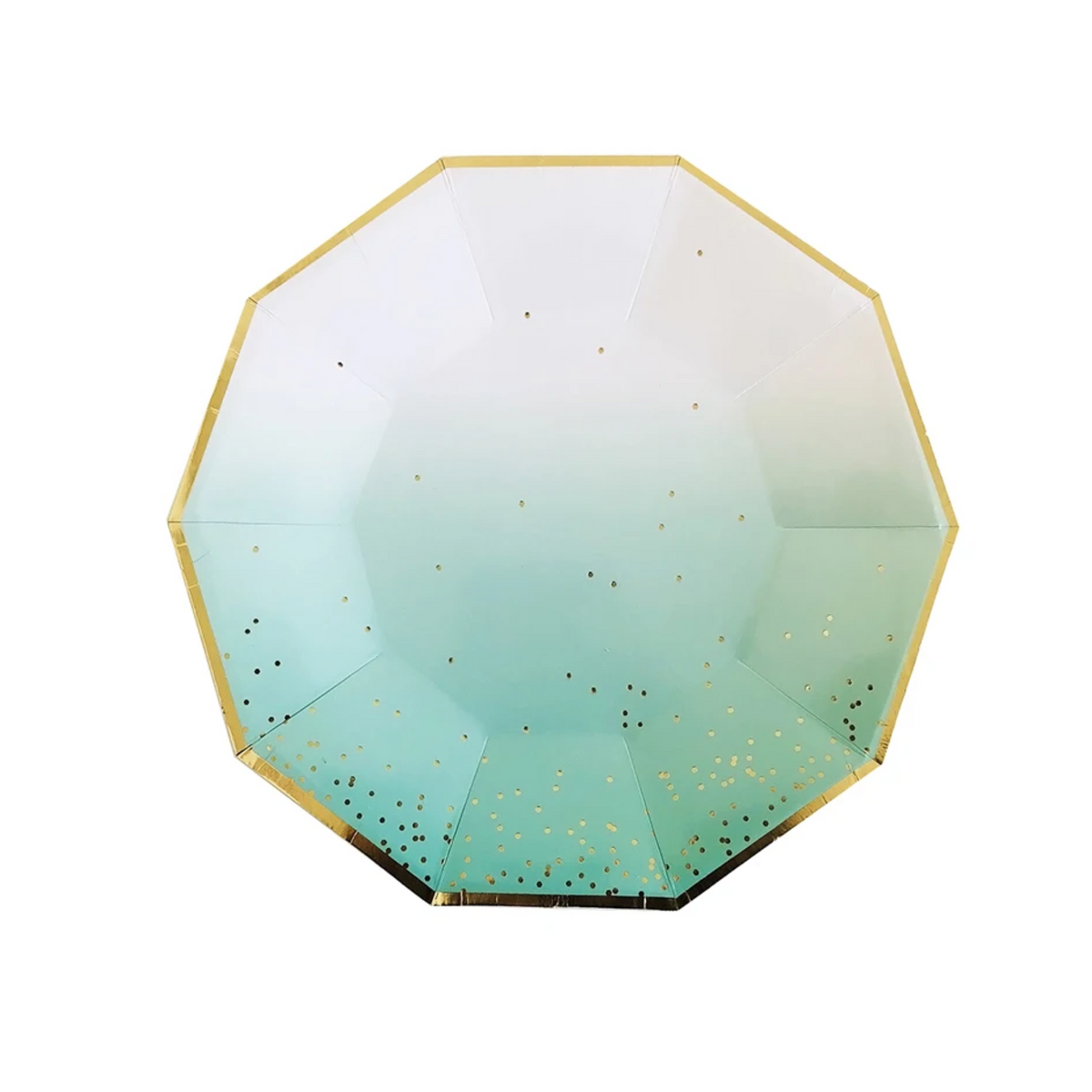 Green Ombre with Gold Foil Dots 9 Inch paper Plates Set