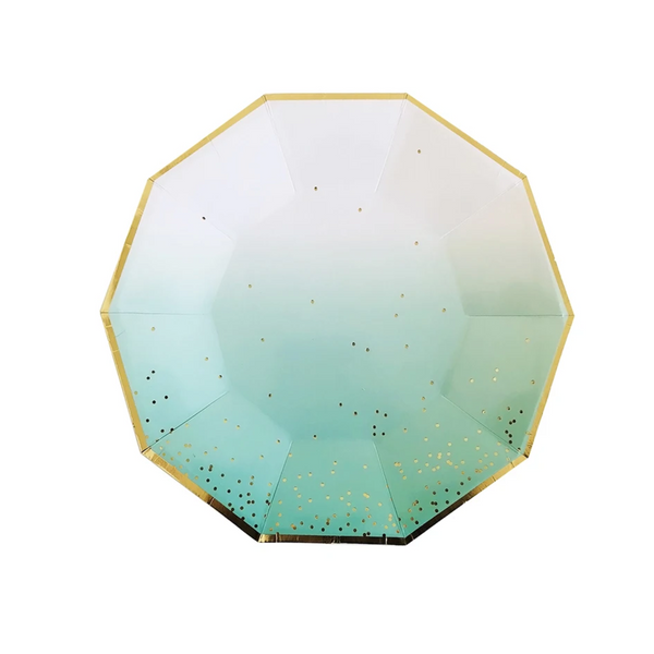 Green Ombre with Gold Foil Dots 9 Inch paper Plates Set