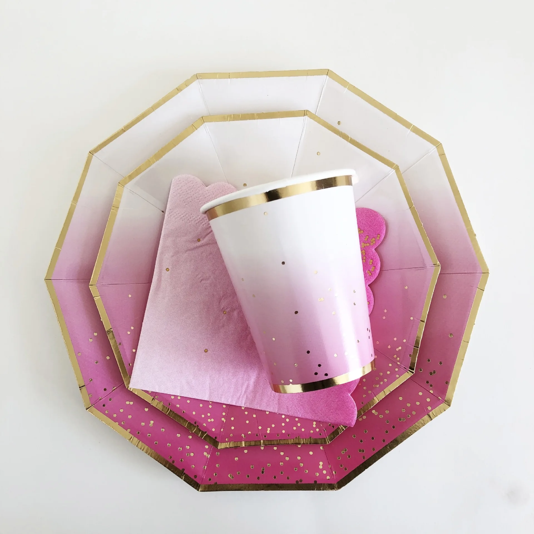 Pink Ombre with Gold Foil Dots Tableware Set