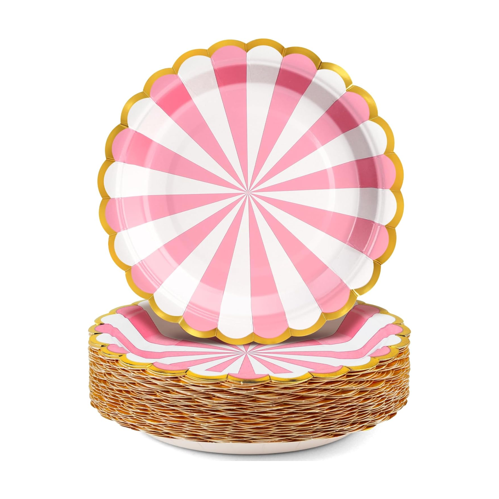 Carousel Stripe Party Theme 9 Inch Paper Plates Set (Pink)