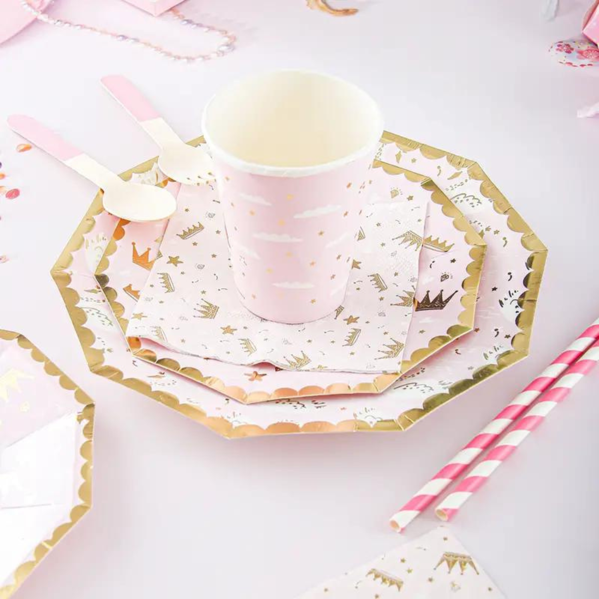 Sweet Princess Swan Pink Paper Straws Set