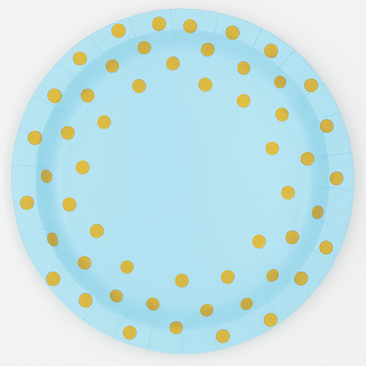 Light Blue and gold Theme 9" plates 10 Pcs