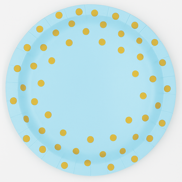 Light Blue and gold Theme 7" plates 10 Pcs