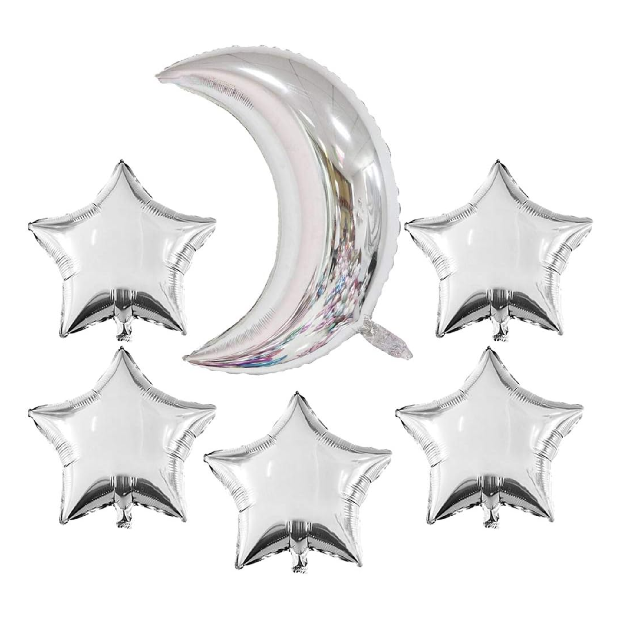 Silver Moon and Star Foil Balloons Set