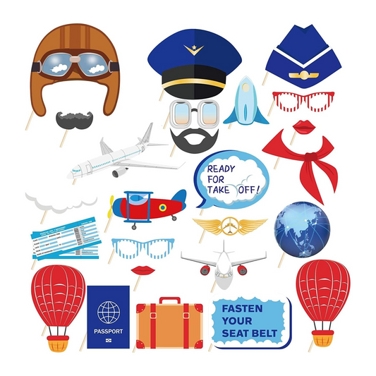 Airplane Photo Booth Props with Sticks Set