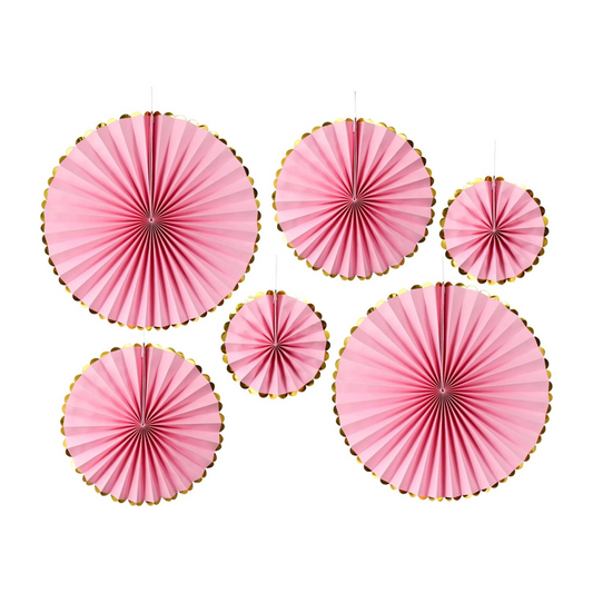 Pink Paper Fan Hanging Decorations Set