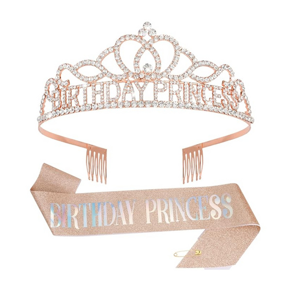 Birthday Princess Crown & Birthday Sash Set (Rose Gold)