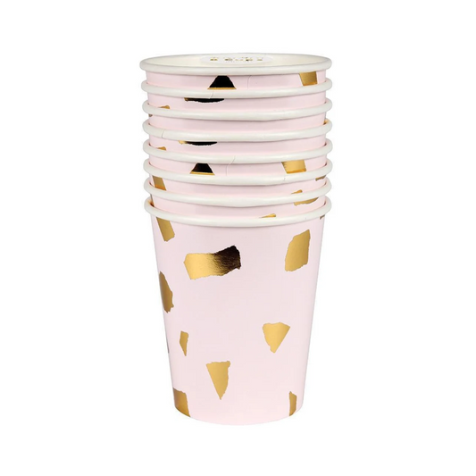 Rose Gold Foil Terazzo Paper Cups Set