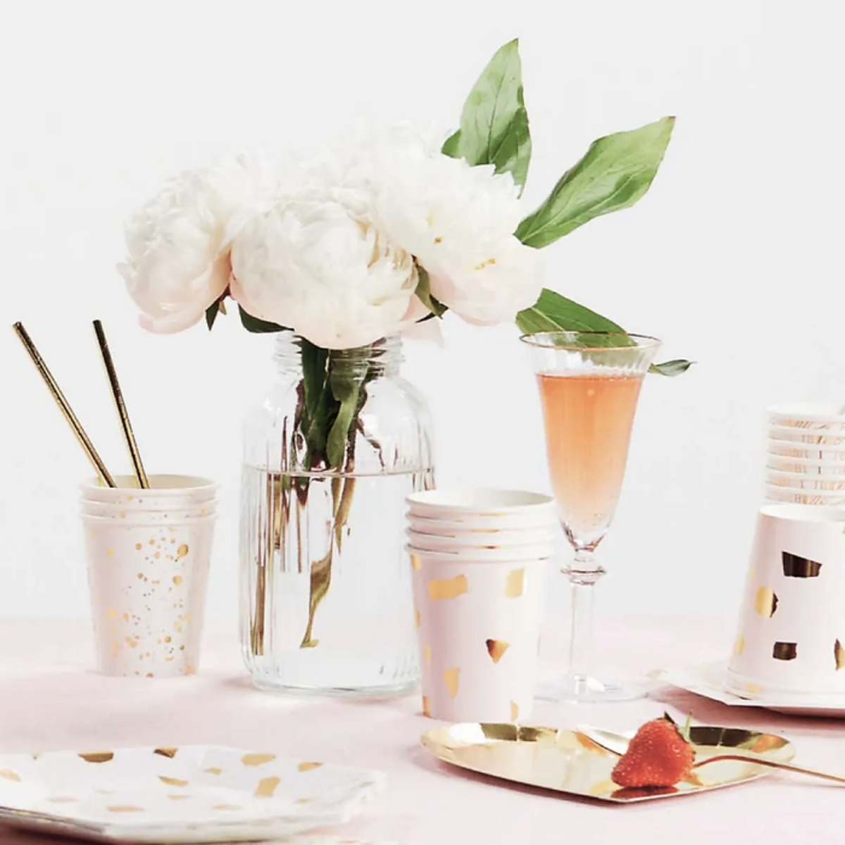 Rose Gold Foil Terazzo Paper Cups Set