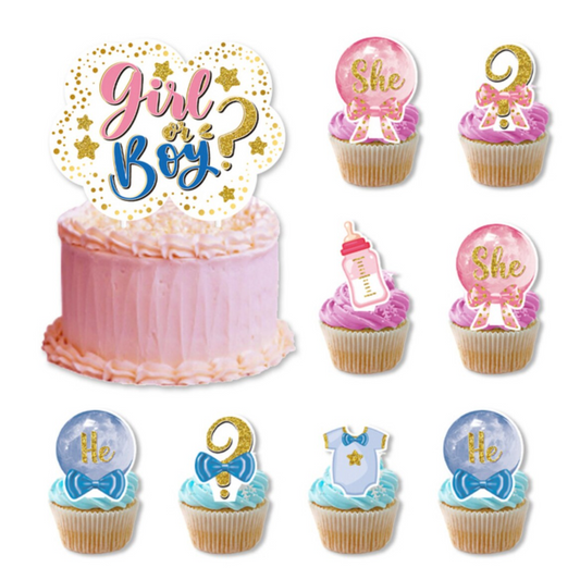 Boy or Girl Cake Cupcake Toppers Set