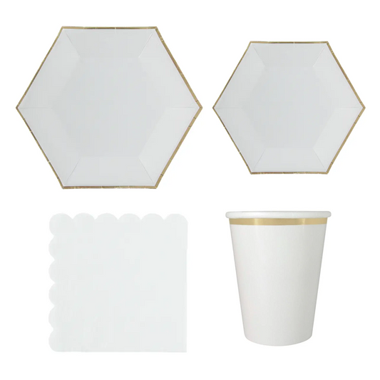 Bronzing White Hexagon Tableware Set