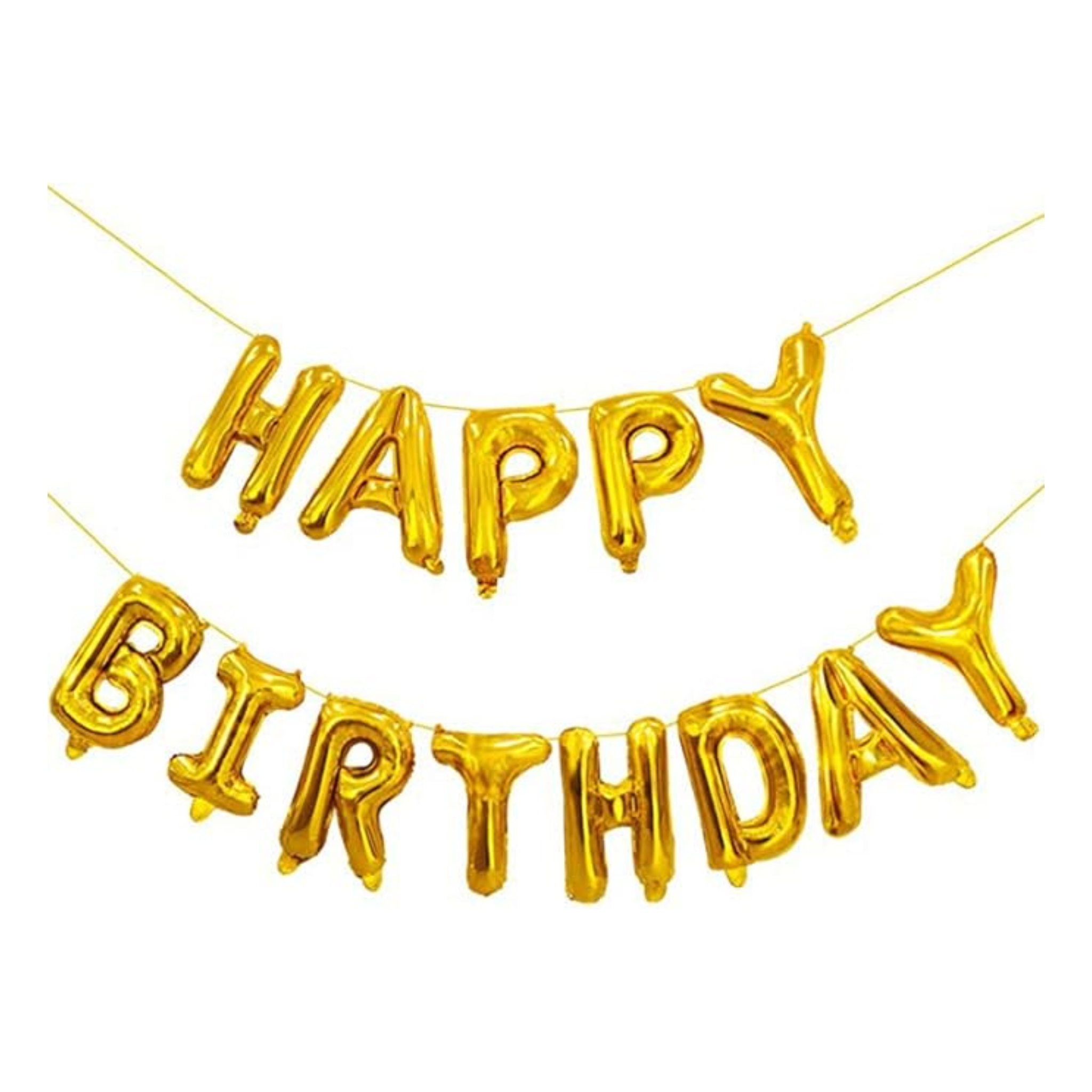 Gold Happy Birthday Balloons Banner - 16 inch