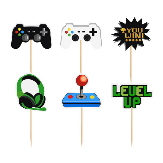 Game On Theme Party Cup Cake Toppers Set