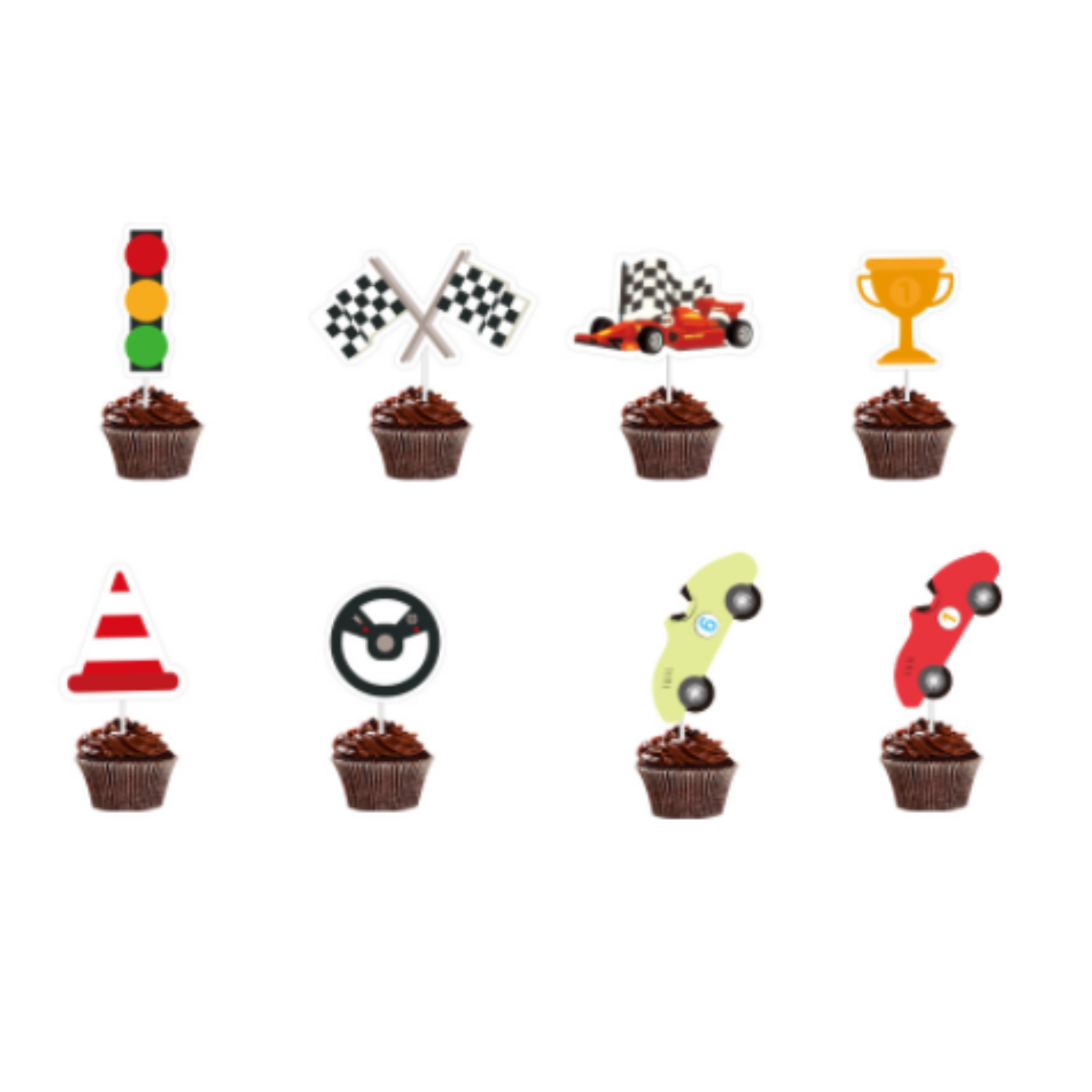 Race Car Theme Party Cupcake Toppers Set