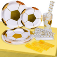 Load image into Gallery viewer, Gold Football Theme Birthday Party 9 Inch Paper Plates Set
