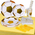 Load image into Gallery viewer, Gold Football Theme Birthday Party Paper Tablecloth
