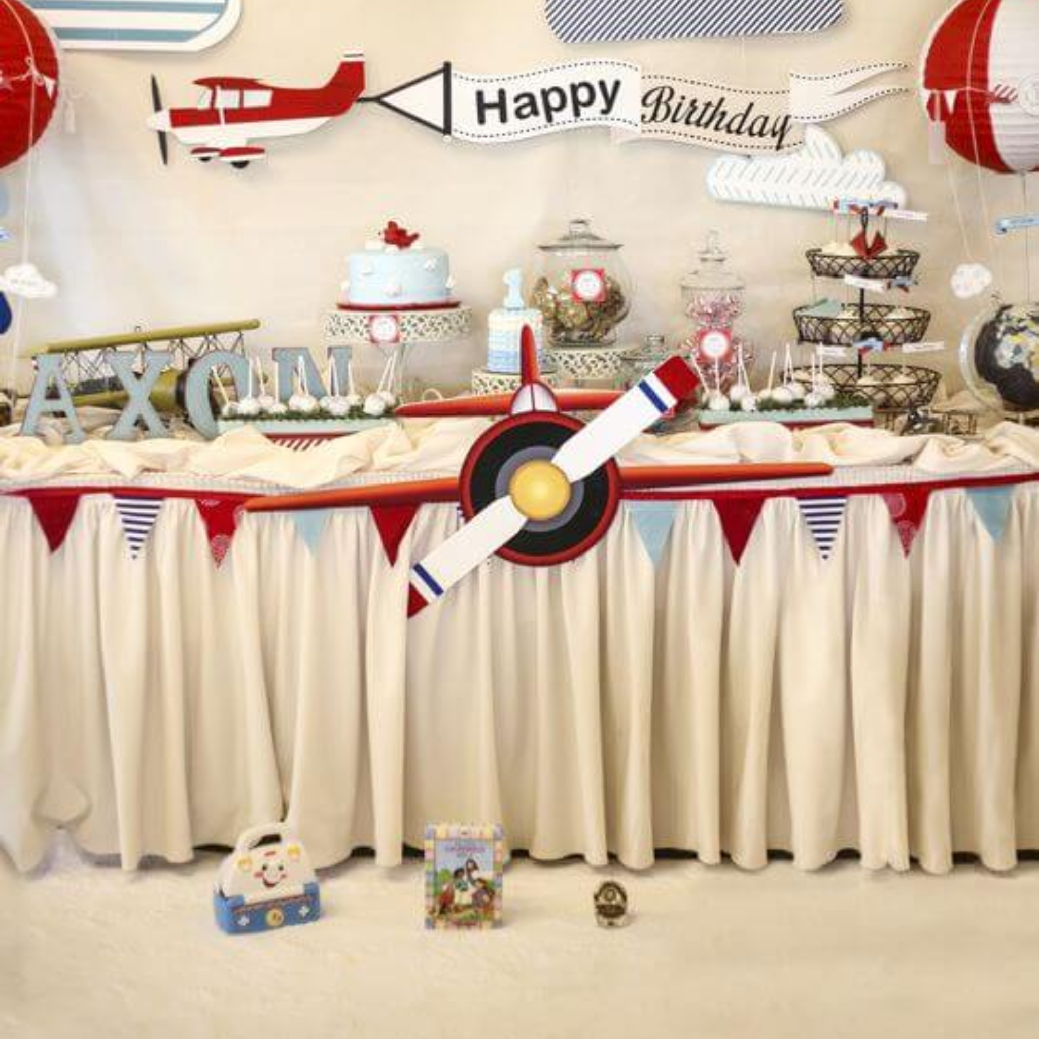 Plane Theme Party White Table Skirt