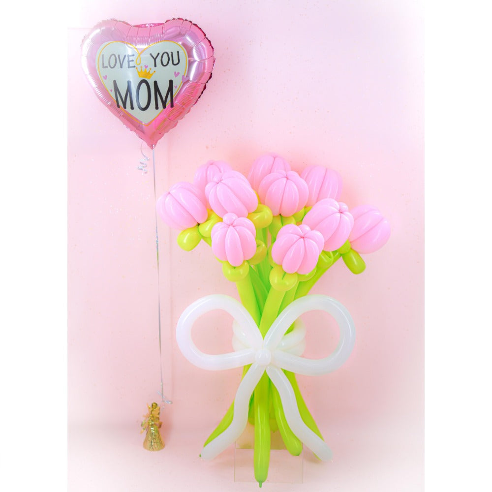Mother's Day Love you Mom light Pink Green Balloon Flower arrangement