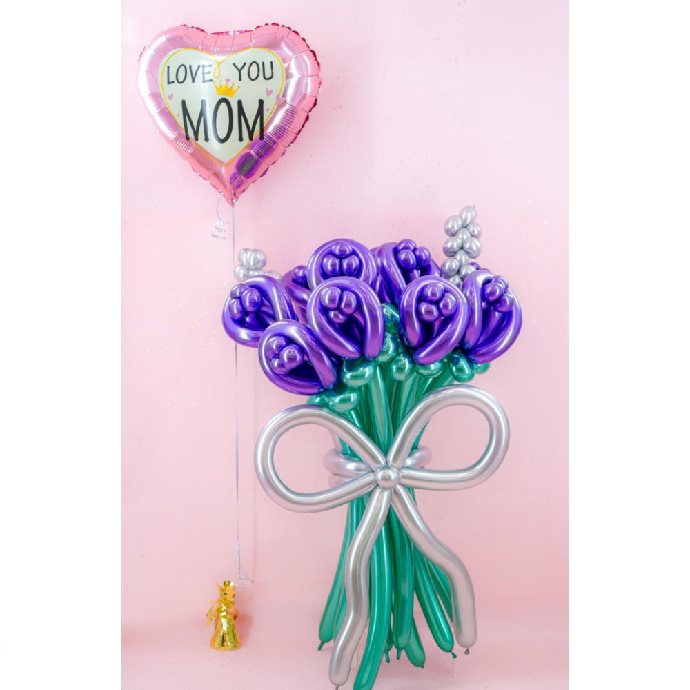 Mother's Day Love you Mom Purple & Green Balloon Flower arrangement