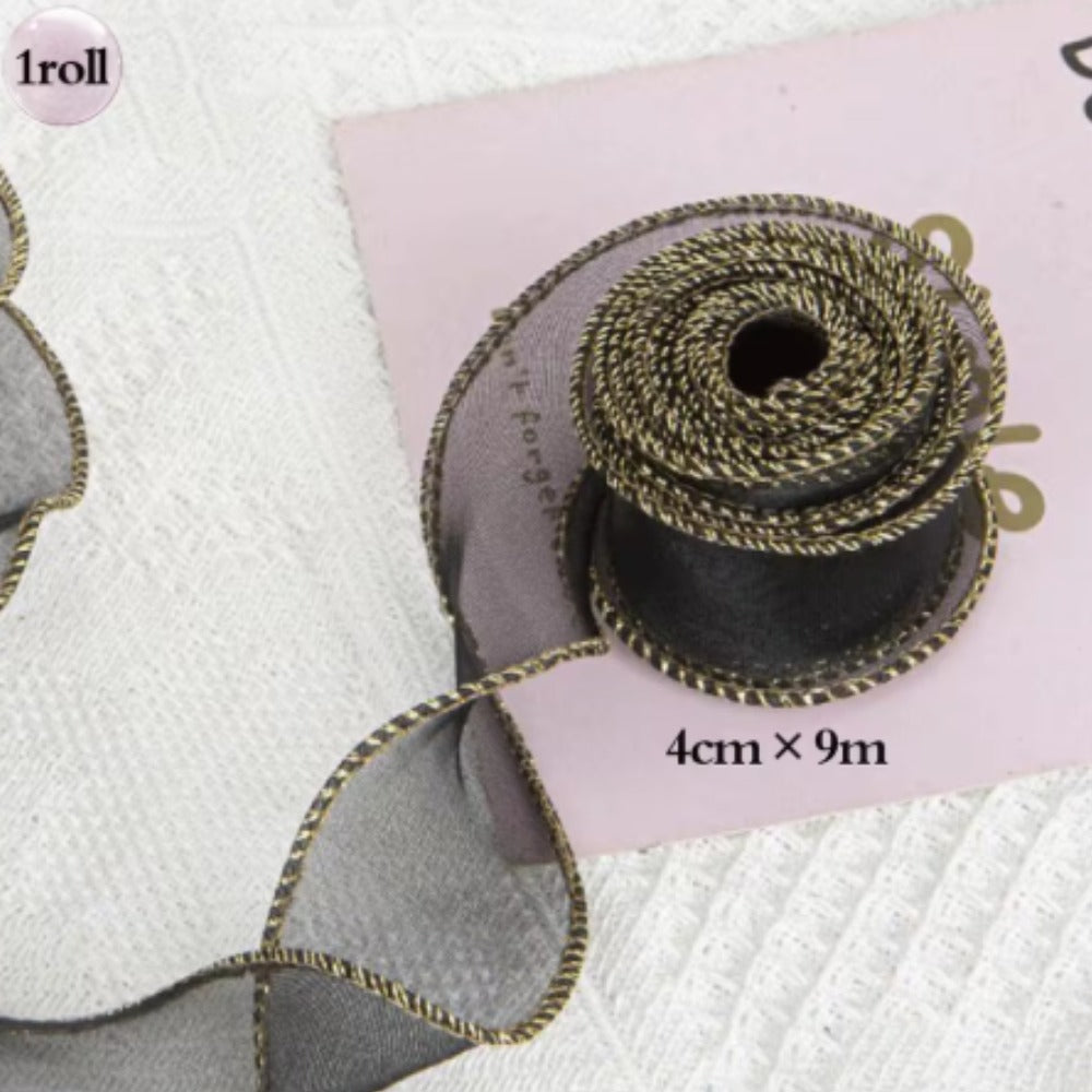 Black Organza Ribbon with Gold Trimming 4cm x 9 m