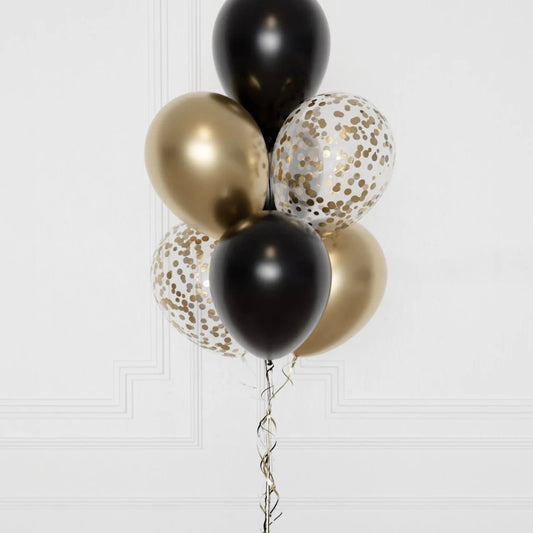 Graduation Gold Confetti Black Balloon Set - 8 Pcs