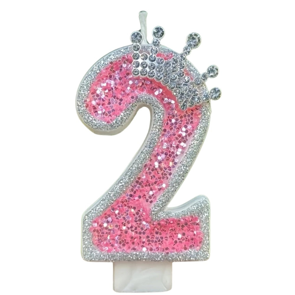 1pc Pink Glittery Crowned Number Candles (Choose from 0-9)
