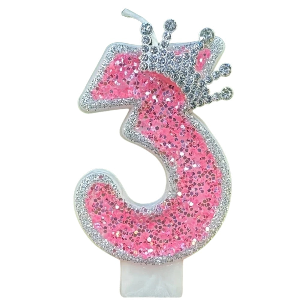 1pc Pink Glittery Crowned Number Candles (Choose from 0-9)