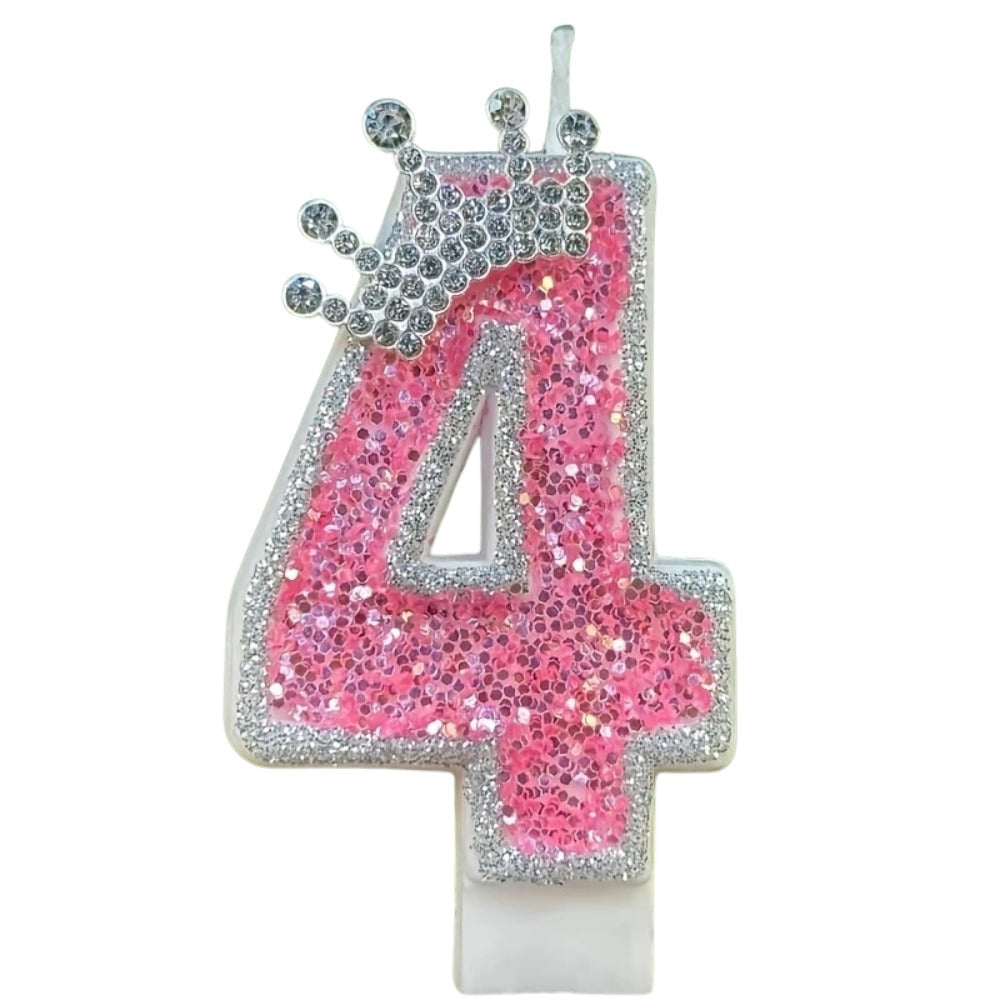 1pc Pink Glittery Crowned Number Candles (Choose from 0-9)