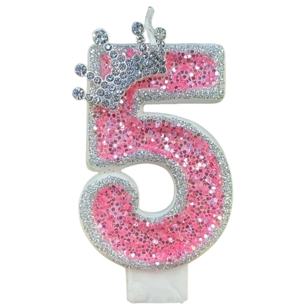 1pc Pink Glittery Crowned Number Candles (Choose from 0-9)