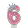 Load image into Gallery viewer, Pink Glittery Crowned Number Candles
