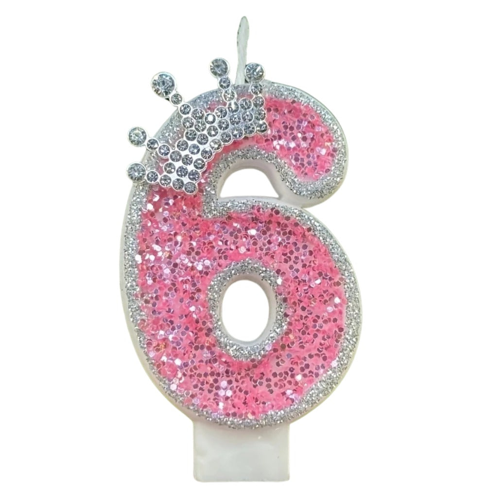 1pc Pink Glittery Crowned Number Candles (Choose from 0-9)