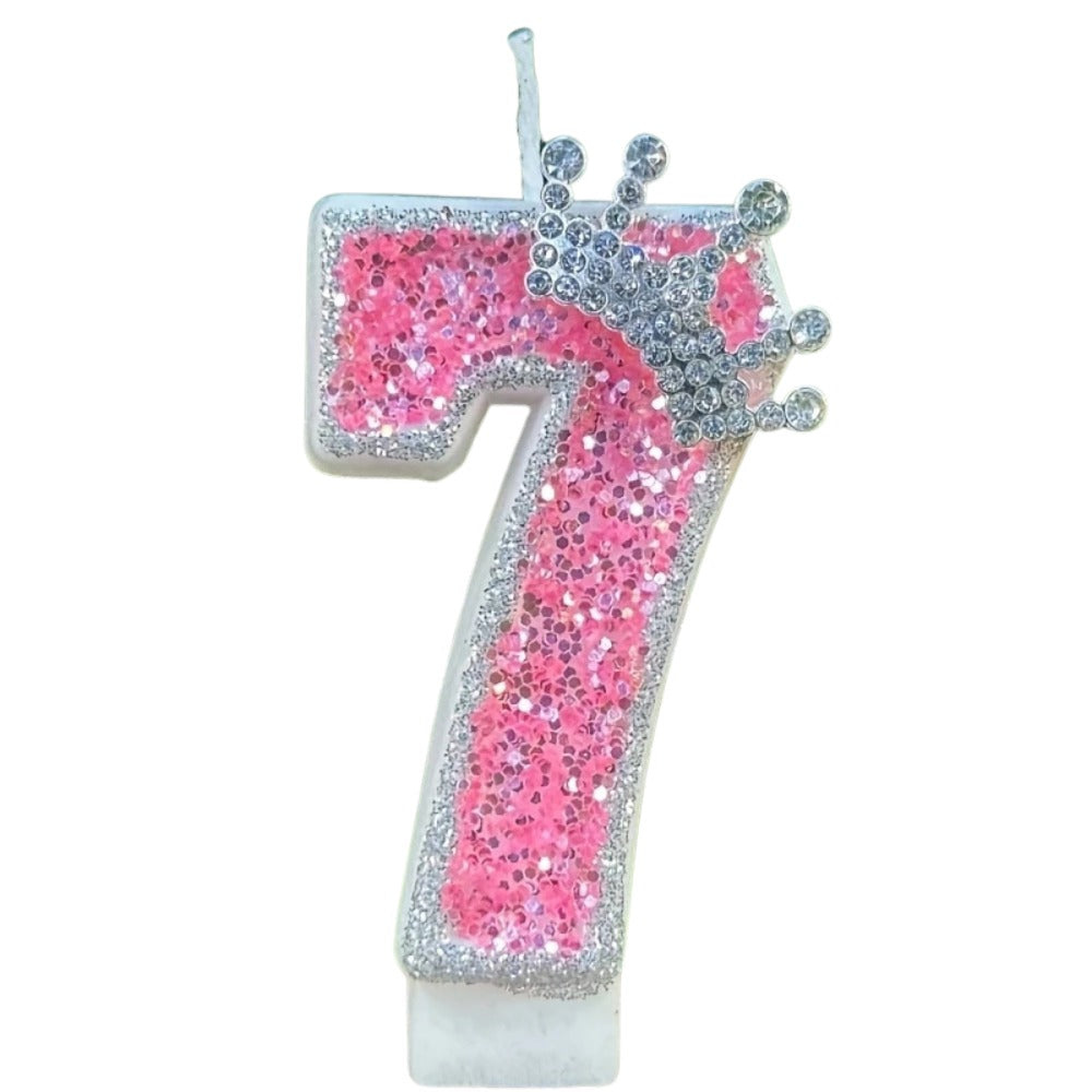 1pc Pink Glittery Crowned Number Candles (Choose from 0-9)