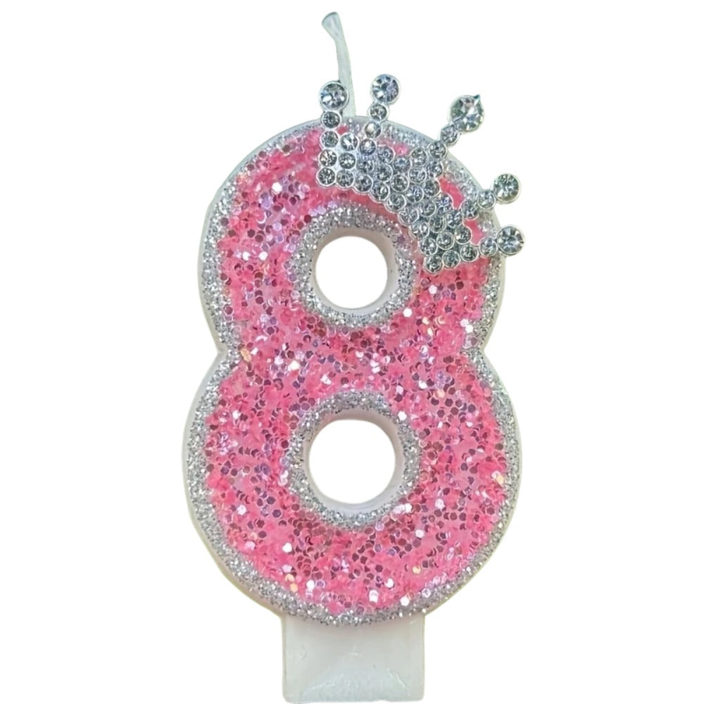 1pc Pink Glittery Crowned Number Candles (Choose from 0-9)