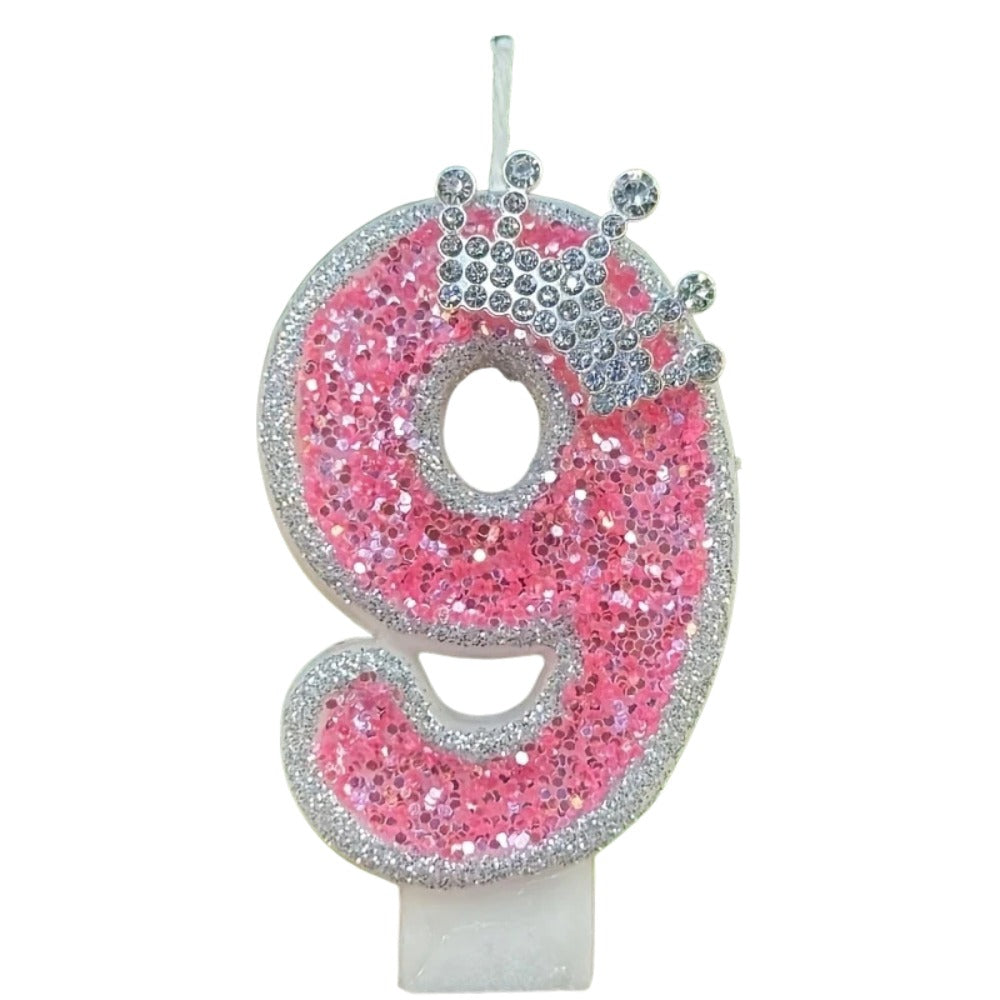 1pc Pink Glittery Crowned Number Candles (Choose from 0-9)
