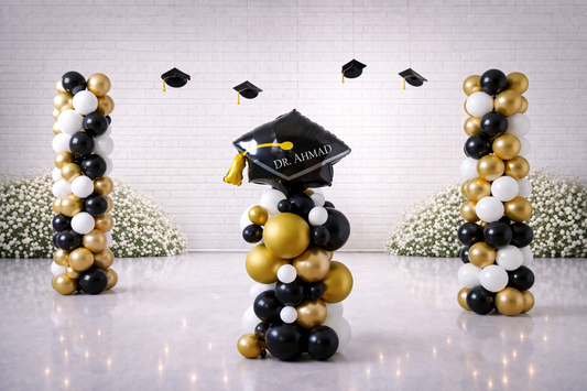 Graduation Balloon Setup with Custom Name & 2 Long Pillars (2m Each)