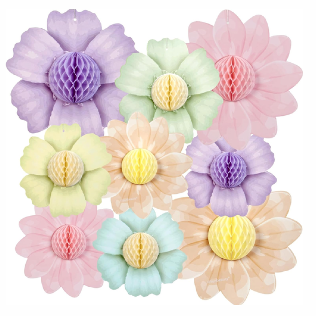 9 PCS Pastel Flower Party Decorations Flowers Honeycomb FairyParty Decorations