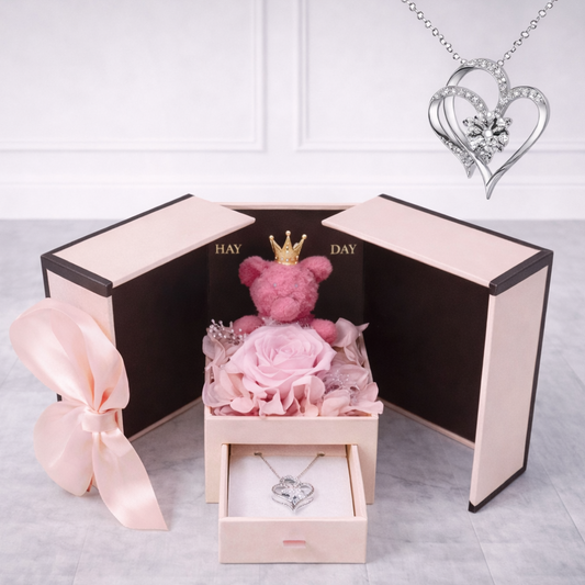 Bear Eternal Flower Gift Box with Necklace